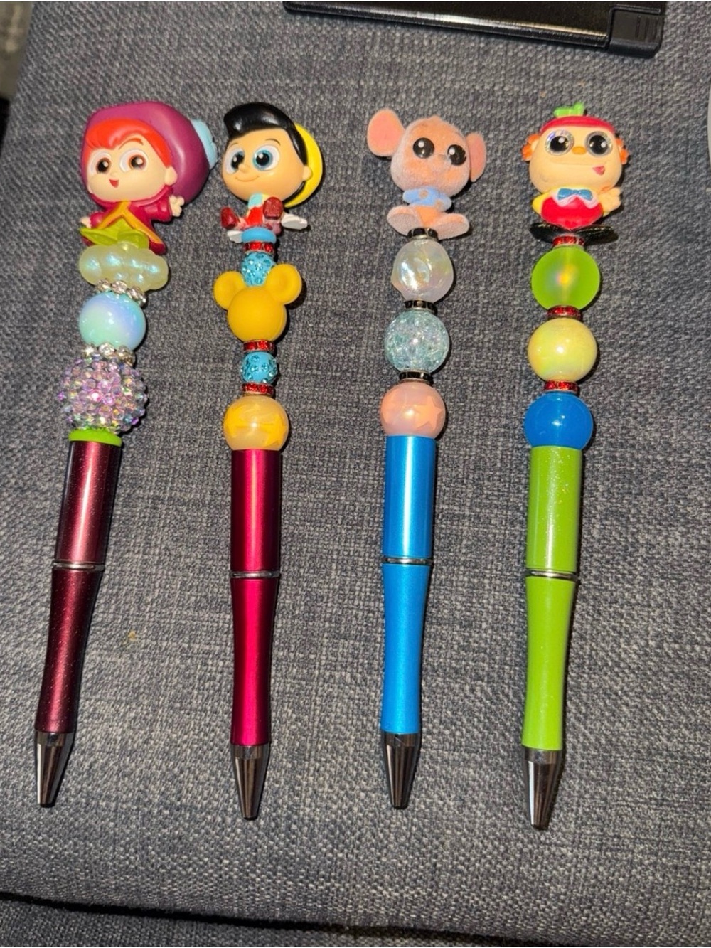 Kids Decorative Character Bead Pens - Pink, Magenta, Blue, Green